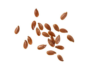 Top view of small group of linseeds or flax seeds isolated on white background