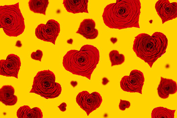 Pattern of red heart roses flowers.