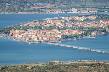 Aerial view of the lagoon of Orbetello