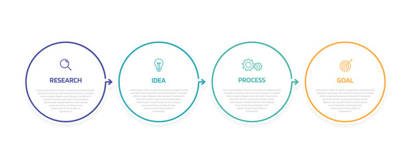 Business process infographic template with 4 options or steps. Modern paper layout design with thin line. Vector illustration graphic design