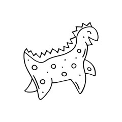 Dinosaur, baby toy cute hand drawn doodle vector illustration, sticker, icon, design element. Black monochrome design. Isolated on white background. Easy to change color. Decorative element. Coloring