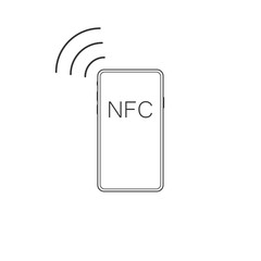 NFC smartphone signal linear icon. NFC phone. Thin line illustration. Phone contactless payment. Telephone screen with credit card. Contour symbol. Vector isolated outline drawing. Editable stroke