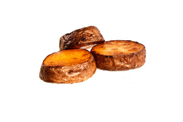 fried potatoes with onions isolated on white background