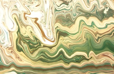 Green and yellow marble abstract background. Natural stone texture. Acrylic paint flows freely and...