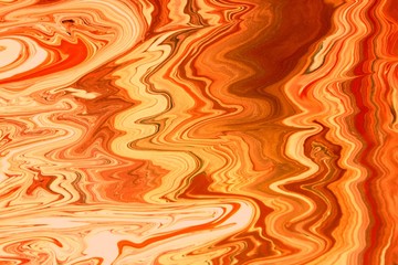 Orange marble abstract background. Natural stone texture. Acrylic paint flows freely and creates an...