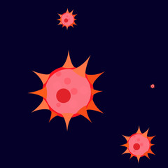 Red coronavirus bodies. Vector illustration, on a dark background.