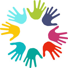 Coloured hands in the shape of a circle