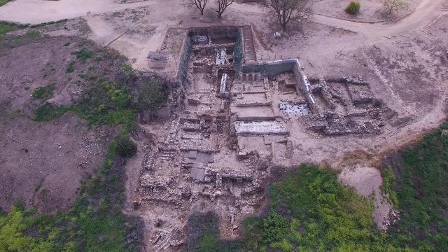 Aerial of northern wall ruins at Tel Hazor National Park. Israel. DJI-0003-09