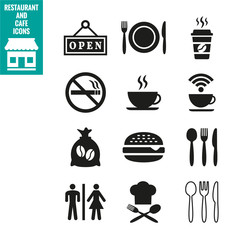 Restaurant and cafe icons set on white background.