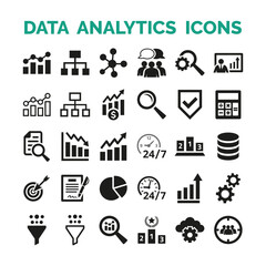Data analytics icons set on white background.