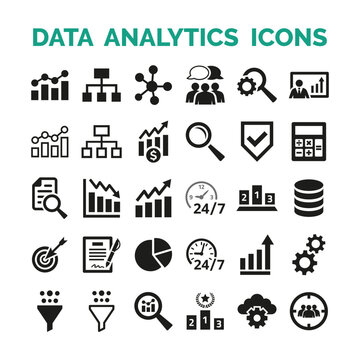 Data analytics icons set on white background.