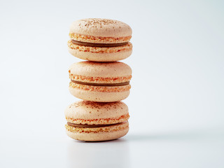 French macarons isolated on white background.