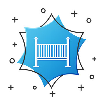 recommend clip art: White line Baby crib cradle bed icon isolated on white background. Blue hexagon button. Vector Illustration