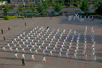 Chinese Taijiquan performance is on the square, Luannan County, Hebei Province, China