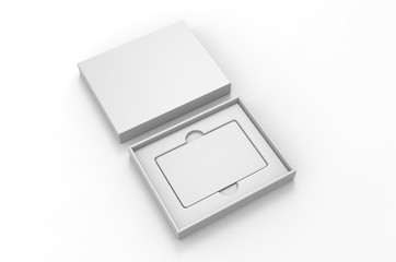 Blank gift card hard box for branding, 3d render illustration.
