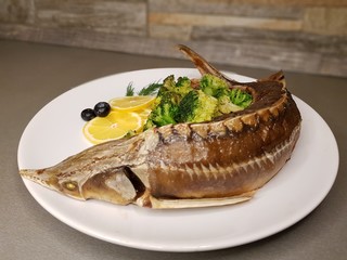 grilled salmon steak with salad