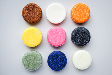 Colorful round solid shampoo bars (zero waste)