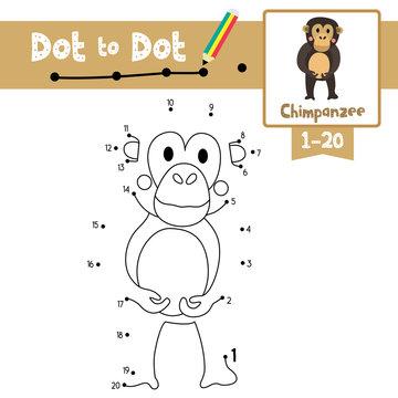 Dot to dot educational game and Coloring book Chimpanzee animal cartoon character vector illustration