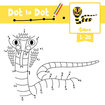 Dot to dot educational game and Coloring book Cobra animal cartoon character vector illustration