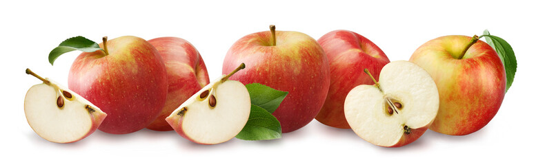 Frame of beautiful apples and apple slices and leaves