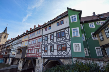 Fototapeta na wymiar The bridge Krämerbrücke with its timber houses in Erfurt
