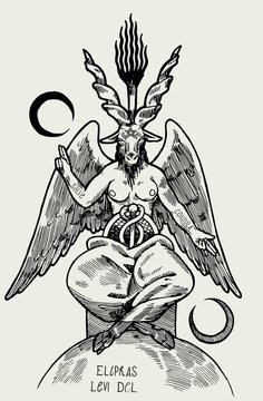 Baphomet demon. Satan goat. Occult symbol from the tarot cards realistic vintage vector illustration.