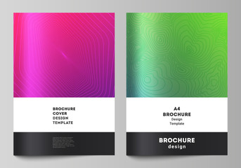 The vector layout of A4 format modern cover mockups design templates for brochure, magazine, flyer, booklet, annual report. Abstract geometric pattern with colorful gradient business background.