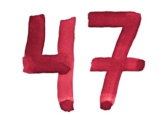 Watercolor numbers, hand-drawn by brush. Burgundy vintage symbol. Template for greetings, design, postcards, decoration.