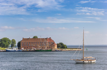 Fototapeta na wymiar Old wooden sailing ship in front of the castle in Sonderborg, Denmark