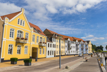 Fototapeta na wymiar Colorful old houses at the historic harbor of Sonderborg, Denmark