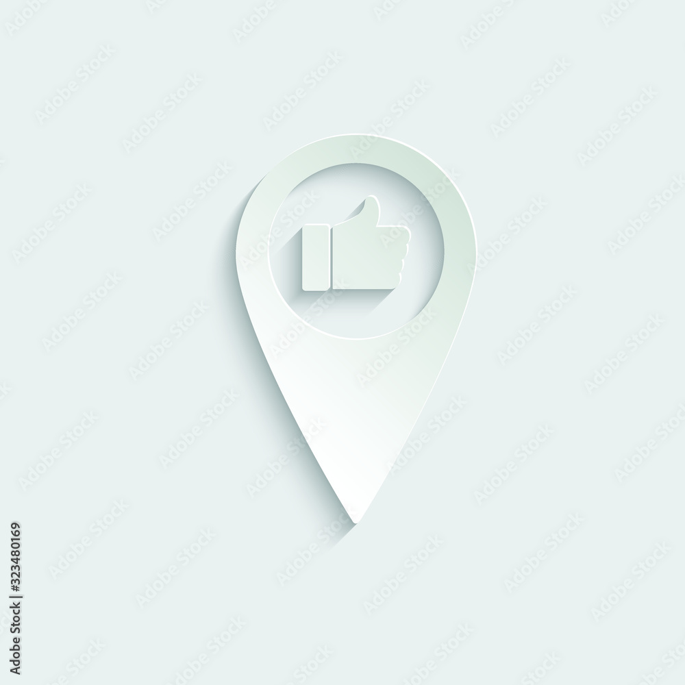Poster paper map point with a thumb up icon. vector icon