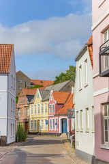 Street with colorful houses in the center of Sonderborg, Denmark