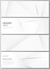 Obraz premium Vector layout of headers, banner design template for website footer design, horizontal flyer design, website header backgrounds. Halftone dotted background with gray dots, abstract gradient background