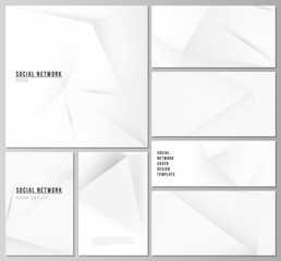 Vector layouts of social network mockups for cover design, website design, website backgrounds or advertising mockups. Halftone effect decoration with dots. Dotted pop art pattern decoration.