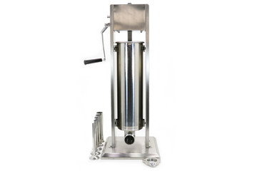 Professional making sausage filler stainless steel. Professional Kitchen equipment on white background