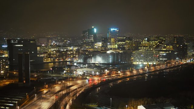 Oslo architecture and traffic at night