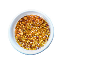 mustard cereal sauce (French or Dijon recipe) menu concept. background. top view. copy space
