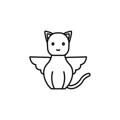 cat, angel line icon on white background
