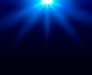 Obraz premium Light rays on a blue brick background. Vector stock illustration for poster or banner