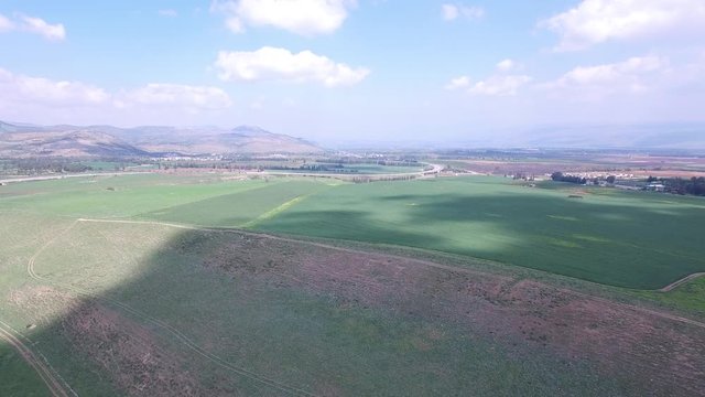 Aerial of fields and hills near Tel Hazor National Park. Israel. DJI-0004-01