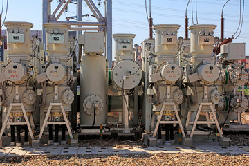 Close-up of substation equipment