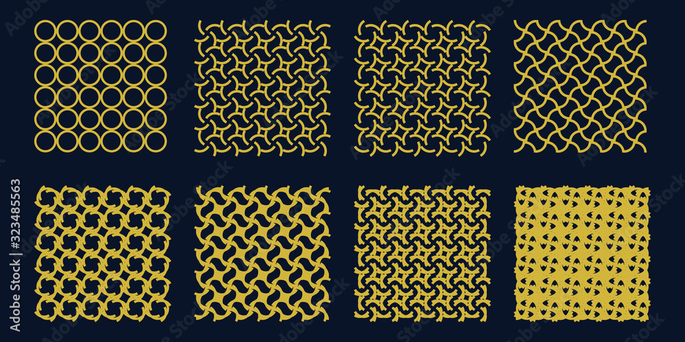 Poster set of golden color grid on black background