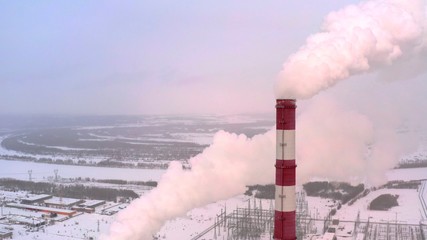 A huge Steam pillar from the power plant or factory pipe, close up.