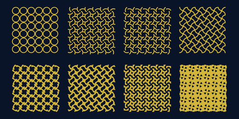 set of golden color grid on black background