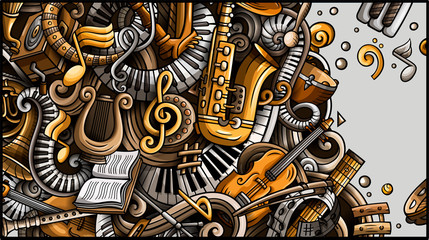 Fototapeta premium Classic Music hand drawn doodle banner. Cartoon detailed flyer.