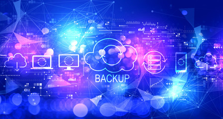 Obraz premium Backup concept with technology blurred abstract light background
