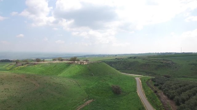 Flying toward the ruins of Tel Hazor National Park. Israel. DJI-0001-01