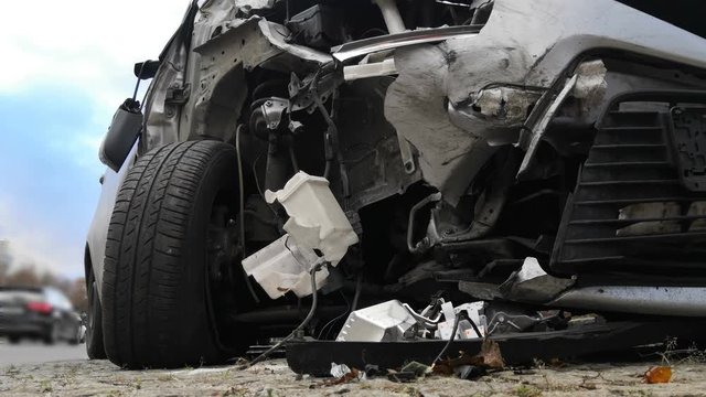 Destroyed car after traffic accident