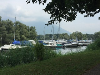 Obraz premium small lake boats port, Locarno