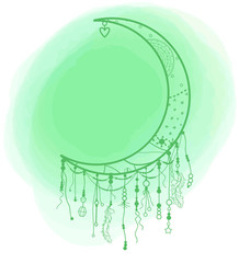 Dreamcatcher on colored painted spot. Paint stain. Print for polygraphy, posters and textiles. Decorative style